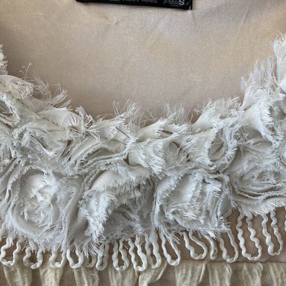 Forla Paris Women's Mini Dress Tan Floral Embellished Textured Shift Sz Sm Boho - Picture 8 of 16